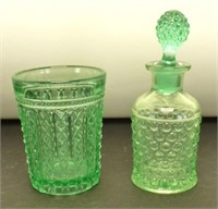 Two Green Depression Glass Items, 4" Tumbler and