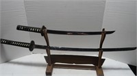 2 Japanese Decorative Swords w/Hard Covers&Display