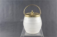 Biscuit Barrel Glycerin Glass with Ornate Brass