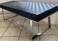 Black Leather and Chrome Bench by Nuevo