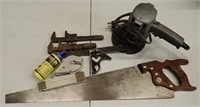 Antique Pipe Wrenches, Saw, Tape and More