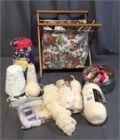Large Lot of Sewing and Yarn Items & Basket