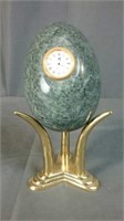 8" Tall Marble Egg On Brass Stand With Clock