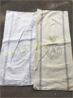 Pair of blue stripe border Fulton cotton sacks