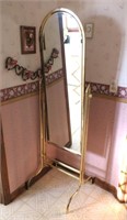 Lot: Brass framed dressing mirror, 67" H.