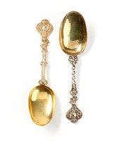 Two early Dutch silver gilt christening spoons