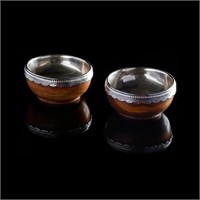 Pair of English silver and turned wood salts