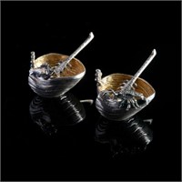 Pair of clam shell form silver salts