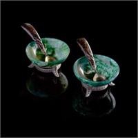 Pair of Contemporary silver & agate salts