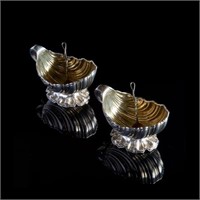 Pair of Victorian English silver salts & spoons