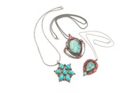 Three Navajo style silver necklaces & pendants