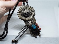 VERY LARGE TRIBAL STERLING SILVER BOLO NECK TIE