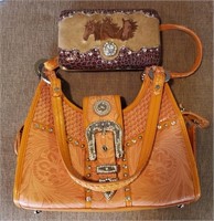 LEATHER PURSE WESTERN THEMED AND WALLET