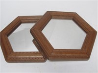 Two Hexagon Mirrors with Wood Frame