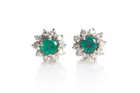 Pair of gold & emerald cluster earrings