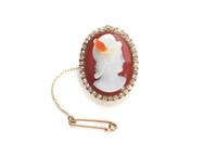 Antique hardstone cameo brooch pin