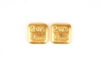 Two 2 Oz 999.9 pure gold bullion bars