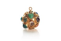 Vintage gold & mixed gemstone charm pendant