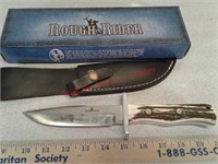 Roughrider surgical steel knife with leather
