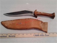 Wooden handled kukri knife with leather sheath