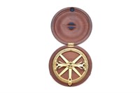 Cased circular brass protractor
