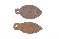 Two military copper hospital key tags