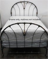 Heavy Wrought Iron & Brass Full Size Bed on Wheels