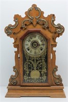 Antique SETH THOMAS Oak Mantle Clock w/ Brass Trim