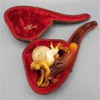 1880's Carved Meerschaum Pipe Cherub /Angel w/Case