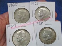 (4) kennedy half-dollars (40% silver) 1965-1968