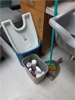 2 Trash Cans, Shampoo Board, Broom, Dust Pan,