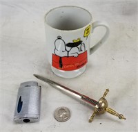 Snoopy Mug W/ Sword Letter Opener & Lighter