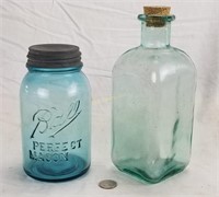 Antique Blue Ball Mason Jar & Glass Bottle
