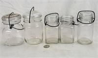 Lot Of 5 Vintage Glass Jars With Locking Lids