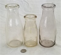 Lof Of 3 Vintage Glass Milk Bottle