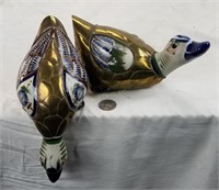 2 Brass Color Metal Decorative Shelf Ducks