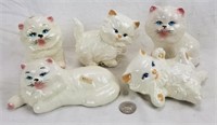 Lot Of 5 White Ceramic Cats Kitten Statues