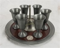 Pewter Shot Glass Set W/ Tray & Bell