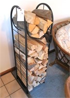 Steel firewood rack with split hardwood