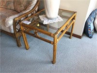 Pair of Rattan glass top end tables,