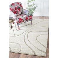 5'3" x 7'6" Cream Patterned Shag Area rug