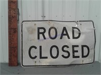 Road Closed sign, bent