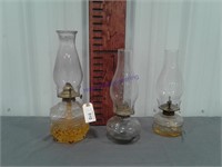 Clear base kerosene lamps, set of 3
