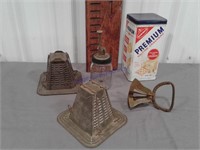 Old-time toasters, cracker tin, cherry pitter,