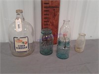 Assorted bottles/ jars:  milk bottles, blue jars