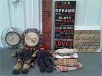 Wall pictures, clocks, cloth items