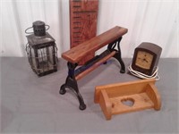 Paper cutter(15"), elec clock, candle lantern