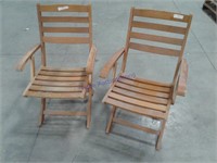 Wood folding chairs, pair