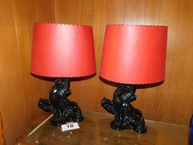 Pair Of Black Panther Lamps With Red, Panther Lamp With Shade