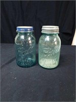 Vintage blue ball quart jars one has a metal lid
